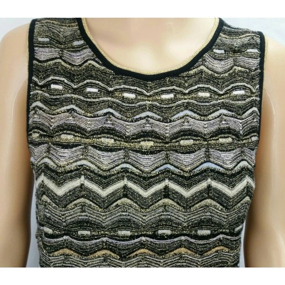 Minnie Rose Women's (M) Sleeveless Black, Gold, & Ivory Metallic Knit Deco Dress - Picture 3 of 12